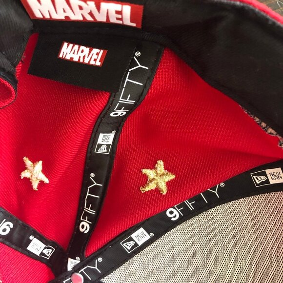 Marvel x New Era Captain Marvel Hat Embroided Starred Badge Snapback Red/Yellow - Picture 7 of 9